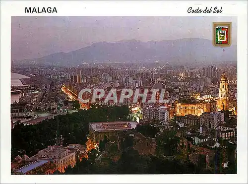 Moderne Karte Malaga (Costa Del Sol) Coucher de Soleil sur la Ville