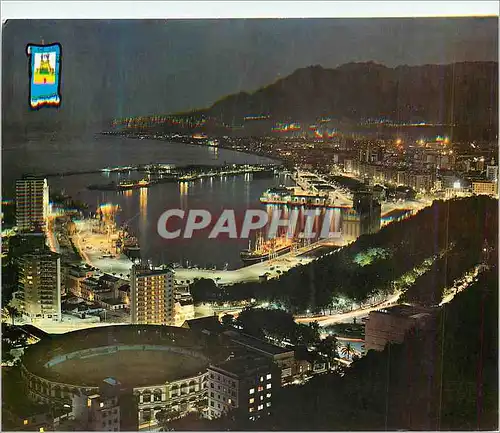 Cartes postales moderne Malaga Vue Nocturne du Port Et Place de Taureaux