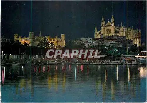 Cartes postales moderne Mallorca (Baleares) Espana Palma Vista Nocturna de la Lonja y la Catedral Bateaux