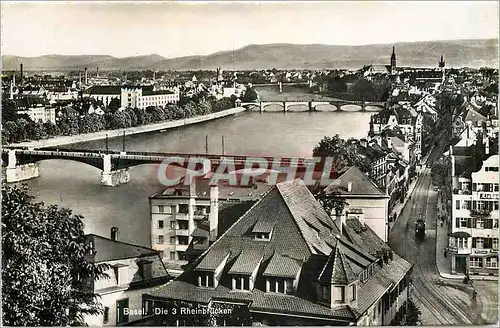 Moderne Karte Basel die Rheinbrucken Bale les Trois Ponts du Rhin