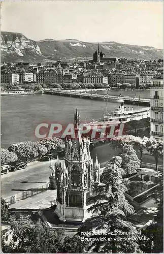 Moderne Karte Geneve Monument Brunswick et Vue sur la Ville Bateau