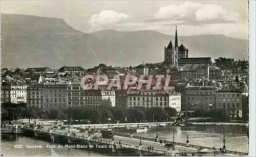 Moderne Karte Geneve Pont du Mont Blanc et Tours de St Pierre