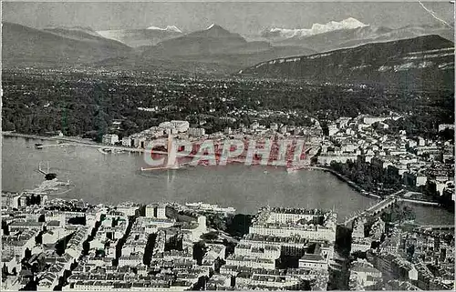 Moderne Karte Geneve Vue Aeriene de la Rade et du Mont Blanc (4810m)