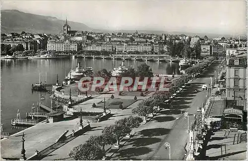 Moderne Karte Geneve Quai du Mont Blanc et Vue sur la Ville Bateau