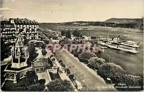 Moderne Karte Geneve la Rade et le Monument Brunswick Bateau