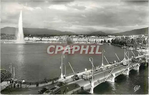 Moderne Karte Geneve Pont du Mont Blanc le jet d'Eau et la Rade