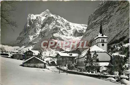 Cartes postales moderne Grindelwald Kirche mit Wetterhorn