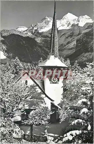 Moderne Karte Kandersteg Dorfkirche mit Blumlisalp