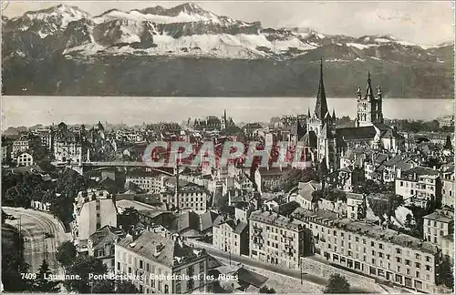 Cartes postales moderne Lausanne Pont Bessieres Cathedrale et les Alpes