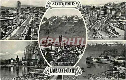 Moderne Karte Souvenir de Lausanne Ouchy Bateaux Le grand pont Debarcadere