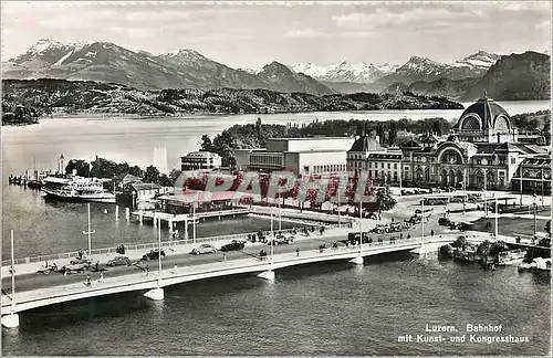Cartes postales moderne Luzern Bahnhof mit Kunst und Kongresshaus