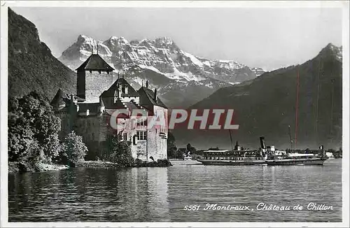 Moderne Karte Montreux Chateau de Chillon Bateau