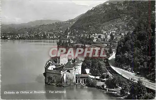 Moderne Karte Chateau de Chillon et Montreux Vue aerienne