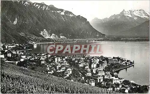 Moderne Karte Montreux (Suisse) Le Lac Leman et les Dents du Midi (3260 m)