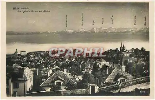 Moderne Karte Neuchatel Vue Generale et les Alpes