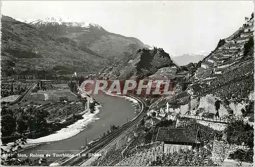 Moderne Karte Sion Ruines de Tourbillon et le Rhone