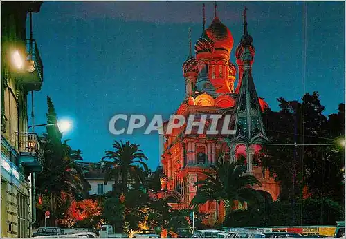 Moderne Karte Sanremo Riviera dei Fiori Eglise Russe la nuit Russie Russia