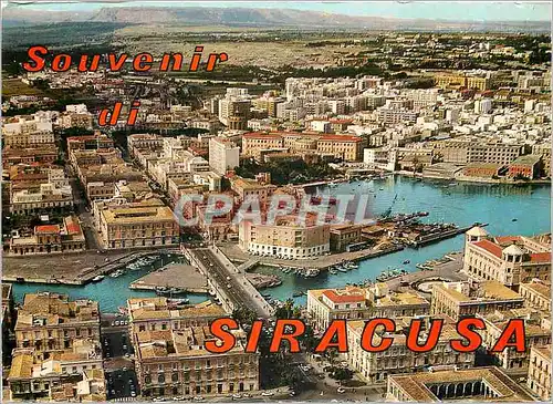 Moderne Karte Souvenir du Siracusa Vue d'avion Panorama et Pont Umberto