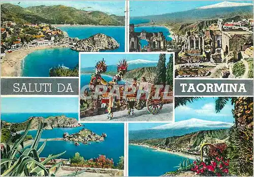 Cartes postales moderne Salutations de Taormina Caleche Cheval