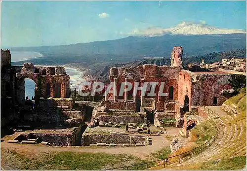 Cartes postales moderne Taormina Scene du Theatre Grec Volcan