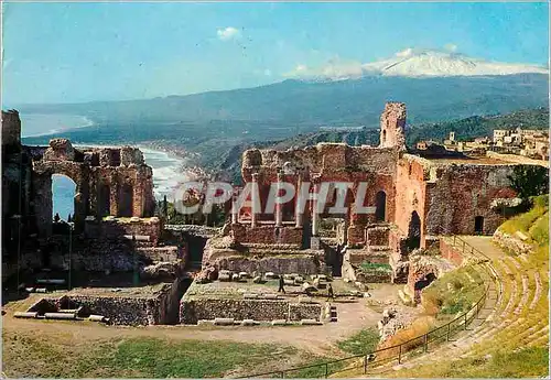 Moderne Karte Taormina Scene du Theatre Grec Volcan