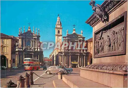 Moderne Karte Torino Eglises de St Carlo et St Cristina au fond rue Roma et Porta Nuova