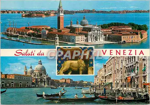 Moderne Karte Saluti da Venezia Lion Bateaux