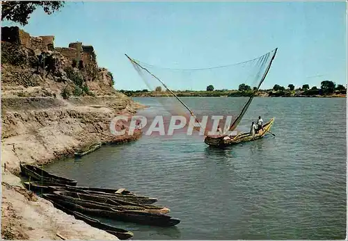 Moderne Karte L'Afrique en Couleurs Pirogue de Pecheurs Bateau