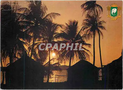 Cartes postales moderne Republique de Cote d'Ivoire Coucher de Soleil au Bord de la Lagune Elephant Lepre Hansen