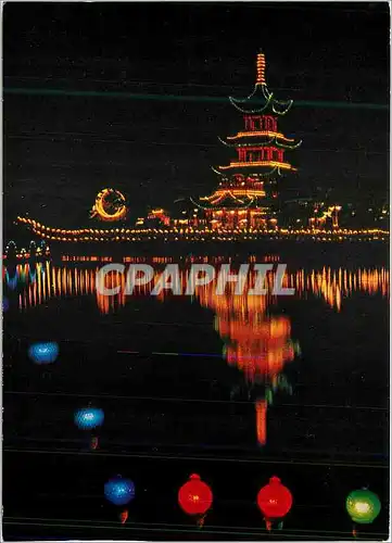 Moderne Karte Copenhagen Denmark Tivoli the Chinese Tower by Night Chine China