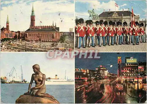 Cartes postales moderne Copenhagen Denmark the City Hall Square by Day and Night the little Mermaid Militaria