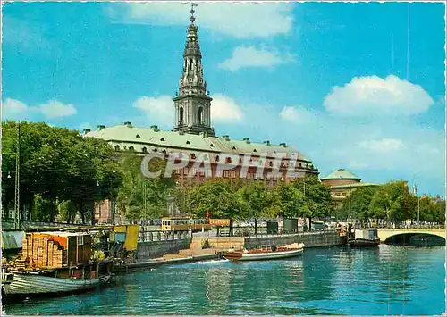 Cartes postales moderne Copenhagen Christiansborg Castle Seat of the Government Bateaux