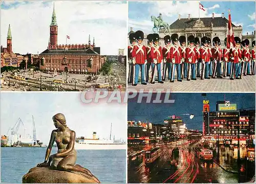 Cartes postales moderne Copenhagen Denmark the City Hall Square by Day and Night Militaria Bateaux