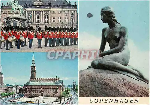 Cartes postales moderne Copenhagen the Royal Guard at Amalicuborg Palace the Town Hall Square Militaria