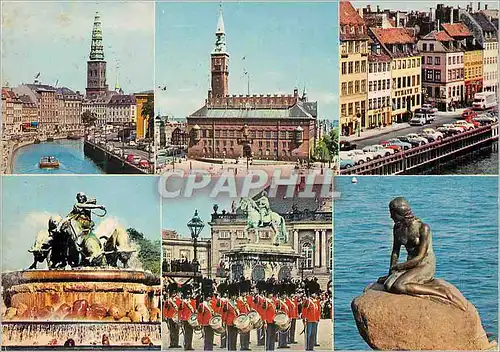 Cartes postales moderne Copenhagen Gammel Strand the Town Hall Square the Gefion Fountain Militaria