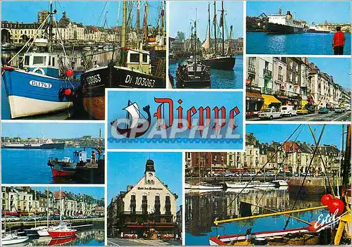 Moderne Karte Dieppe (Seine Maritime) Chalutiers au Port Trois Mats au Mouillage Baetaux