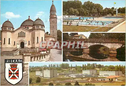 Moderne Karte Riberac (Dordogne) l'Eglise la Piscine le Pont le Lycee