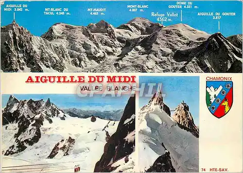 Cartes postales moderne Chamonix Mont Blanc (Hte Savoie) en Haut Vue Panoramique a Gauche la Vallee Blanche a Droite l'A