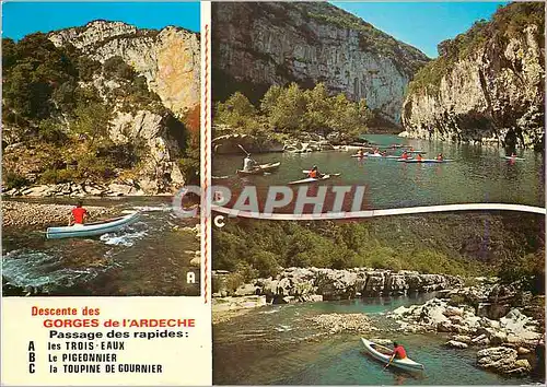 Cartes postales Les Gorges de l'Ardeche Descente en Canoe Kayak Passage des Rapides Les Trois Eaux le Pigeonnier