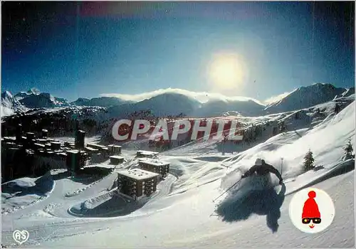 Moderne Karte La Plagne (Savoie) alt 1900 3400m Crepuscule sur la Station Ski