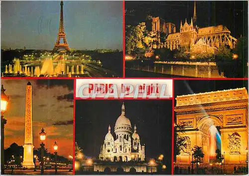 Cartes postales moderne Paris la Nuit la Tour Eiffel la Cathedrale Notre Dame de Paris la Place de la Concorde le Sacre