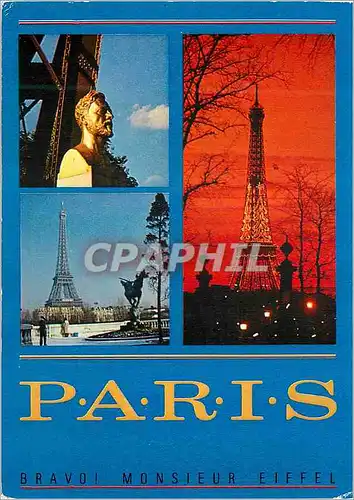 Cartes postales moderne Paris Buste en Bronze de Gustave Eiffel Vue depuis le Pont de Bir Hakeim Illuminations au Crepus