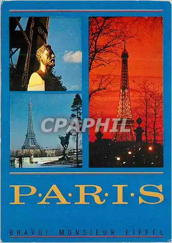 Cartes postales moderne Paris Buste en Bronze de Gustave Eiffel Vue depuis le Pont de Bir Hakeim Illuminations au Crepus