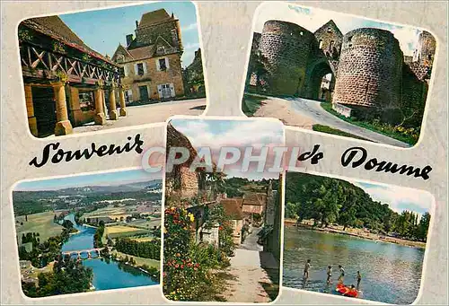 Cartes postales moderne Domme (Dordogne) Le Halle et la Maison du Gouverneur La Porte des Tours Panorama