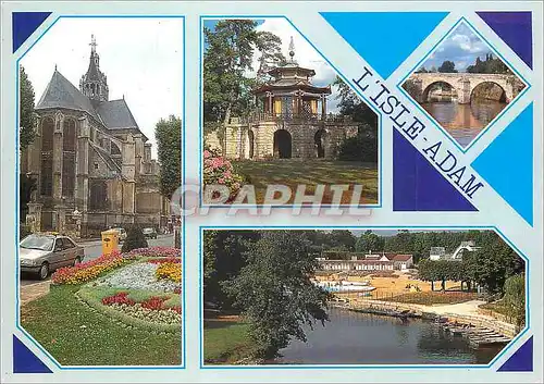 Cartes postales moderne L'Isle Adam Val d'Oise (France) L'Eglise Le Pavillon Chinois dessine par Fragonard Le Pont du Ca