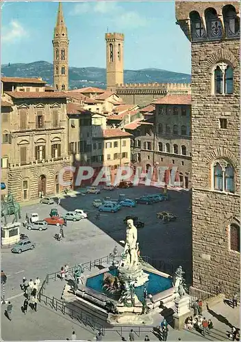 Cartes postales moderne Firenze Place Signoria avec le Clocher de la Badia et le Bargello