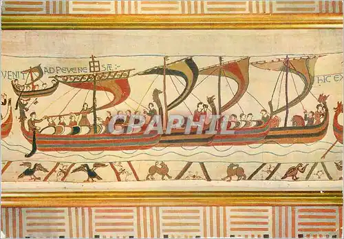 Moderne Karte Bayeux (Calvados) Tapisserie de la Reine Mathilde La Flotte Normande travese la Mer de la Manche