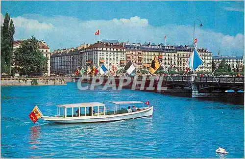 Moderne Karte Geneve Le Pont du Mont Blanc et les Hotels Bateau