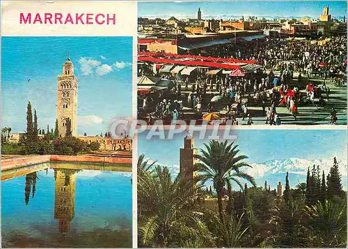 Cartes postales moderne Marrakech La Katoubia Place Djemaa El Fna La Palmeraie et le Haut Atlas
