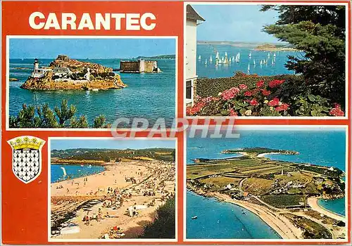 Cartes postales moderne Carantec (Nord Finist) L'Ile Louet et le Chateau du Taureau La Cote Fleurie La Plage Pointe de l